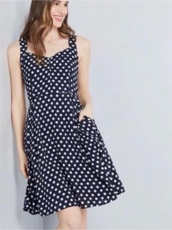 Modcloth Dresses & Skirts - ModCloth Navy and White Polka Dot Midi Dress